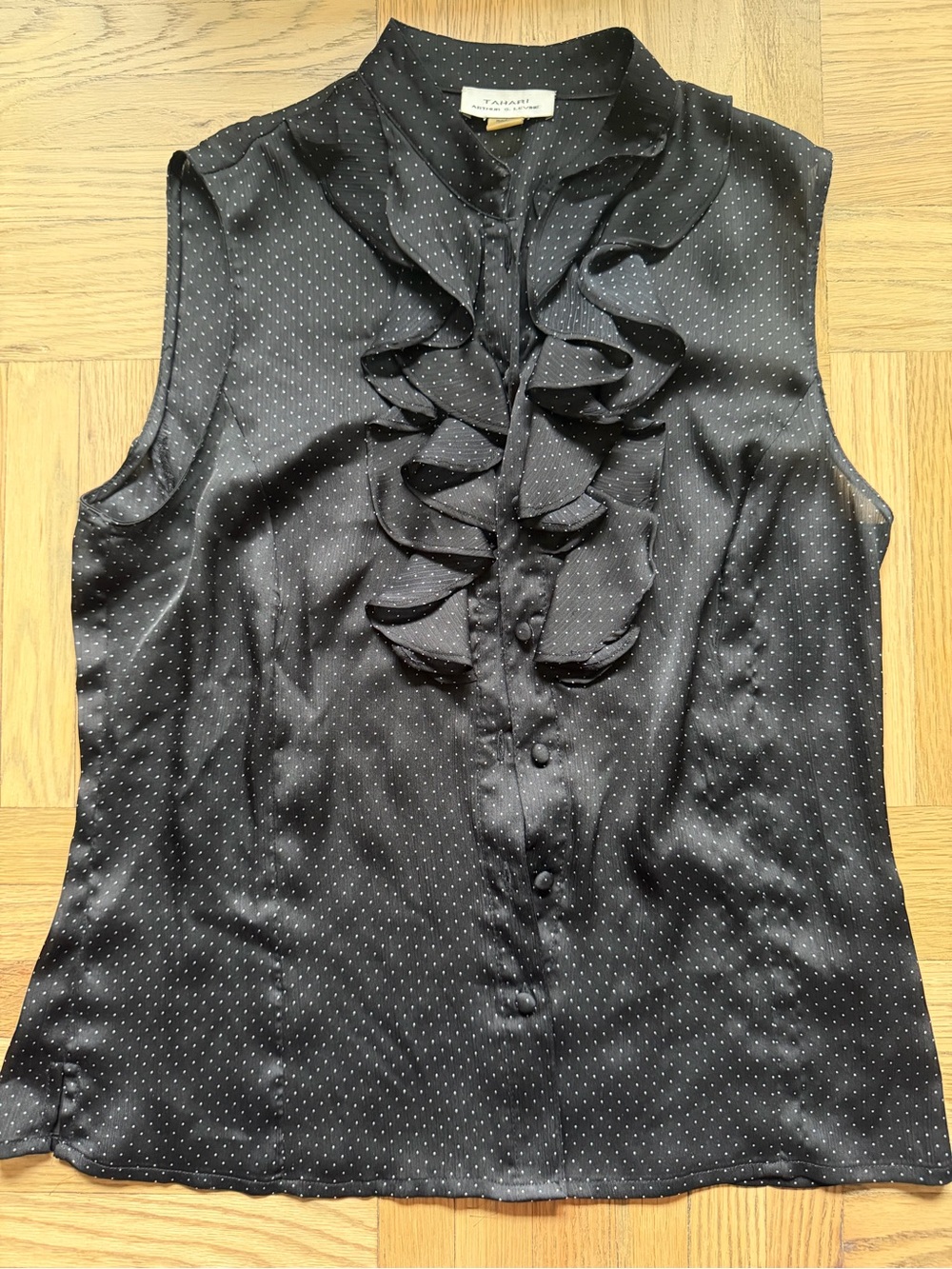 Never worn Sleeveless Black Polka Dot Ruffle Top
